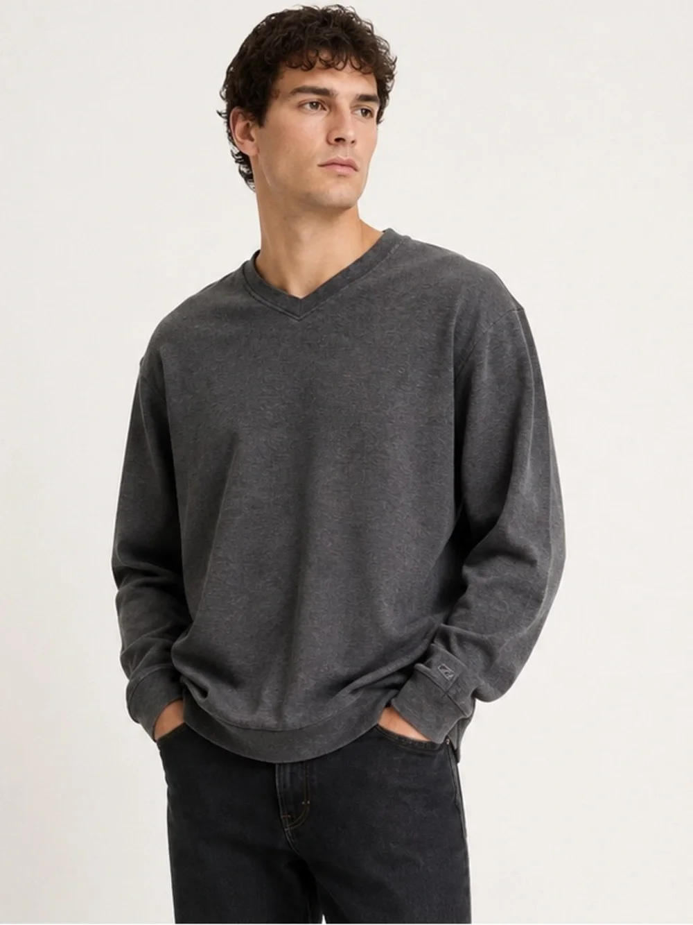 Cutter & Buck Men's Gray Ribbed Cotton V Neck Sweater Sweatshirt Size L Pullover